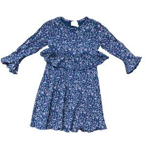 Charabia Viscose Floral Dress Baby Girls Size 12 Months Navy Purple Floral Print